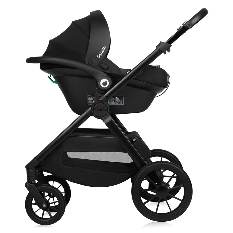 Carucior 3 in 1, Lionelo, Layla, Pana la 22 kg, Cadru aluminiu, Cu landou intarit si salteluta din spuma AirDots, Scoica auto, Reversibil, Cu ventilatie 3D, Cu accesorii, EN1888-1, EN1888-2, EN1466, Negru