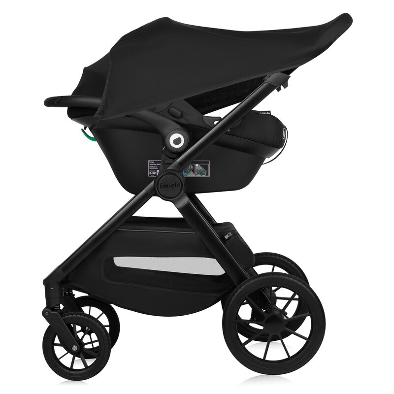 Carucior 3 in 1, Lionelo, Layla, Pana la 22 kg, Cadru aluminiu, Cu landou intarit si salteluta din spuma AirDots, Scoica auto, Reversibil, Cu ventilatie 3D, Cu accesorii, EN1888-1, EN1888-2, EN1466, Negru