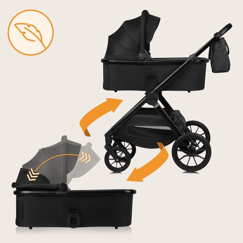 Carucior 3 in 1, Lionelo, Layla, Pana la 22 kg, Cadru aluminiu, Cu landou intarit si salteluta din spuma AirDots, Scoica auto, Reversibil, Cu ventilatie 3D, Cu accesorii, EN1888-1, EN1888-2, EN1466, Negru