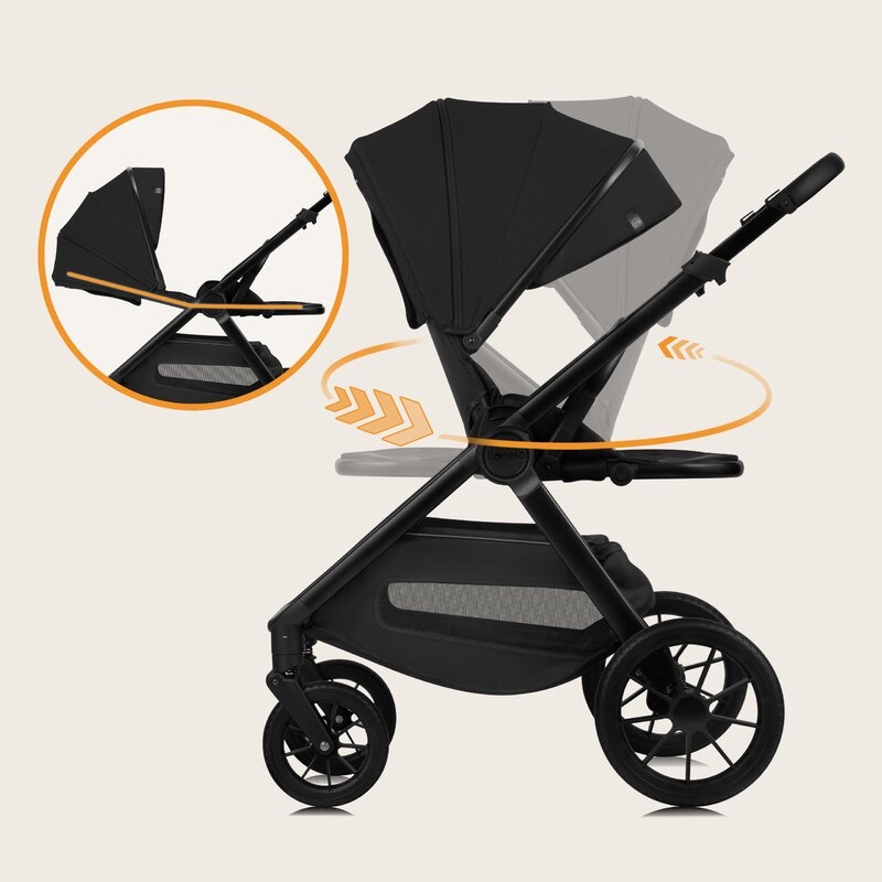 Carucior 3 in 1, Lionelo, Layla, Pana la 22 kg, Cadru aluminiu, Cu landou intarit si salteluta din spuma AirDots, Scoica auto, Reversibil, Cu ventilatie 3D, Cu accesorii, EN1888-1, EN1888-2, EN1466, Negru