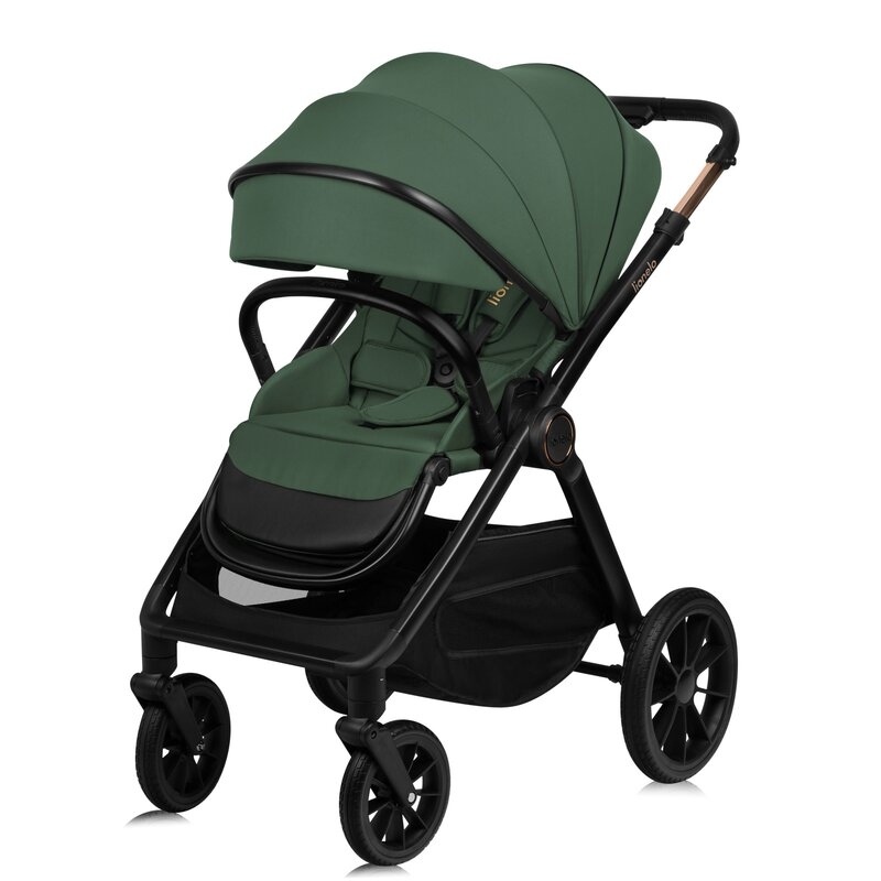 Carucior 3 in 1, Lionelo, Layla, Pana la 22 kg, Cadru aluminiu, Cu landou intarit si salteluta din spuma AirDots, Scoica auto, Reversibil, Cu ventilatie 3D, Cu accesorii, EN1888-1, EN1888-2, EN1466, Verde