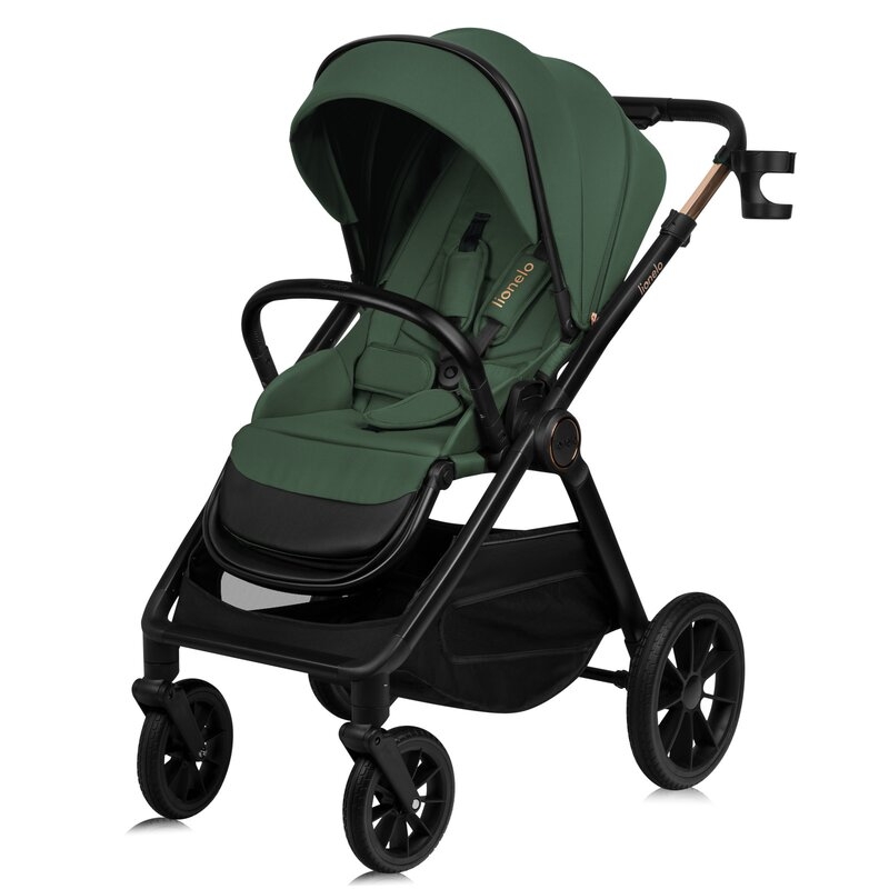 Carucior 3 in 1, Lionelo, Layla, Pana la 22 kg, Cadru aluminiu, Cu landou intarit si salteluta din spuma AirDots, Scoica auto, Reversibil, Cu ventilatie 3D, Cu accesorii, EN1888-1, EN1888-2, EN1466, Verde