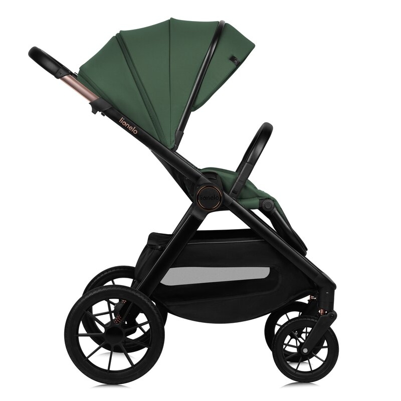 Carucior 3 in 1, Lionelo, Layla, Pana la 22 kg, Cadru aluminiu, Cu landou intarit si salteluta din spuma AirDots, Scoica auto, Reversibil, Cu ventilatie 3D, Cu accesorii, EN1888-1, EN1888-2, EN1466, Verde