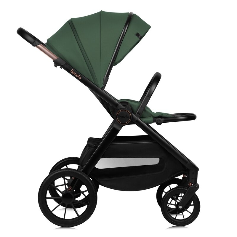 Carucior 3 in 1, Lionelo, Layla, Pana la 22 kg, Cadru aluminiu, Cu landou intarit si salteluta din spuma AirDots, Scoica auto, Reversibil, Cu ventilatie 3D, Cu accesorii, EN1888-1, EN1888-2, EN1466, Verde