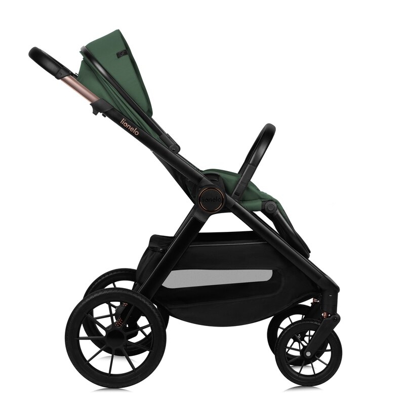 Carucior 3 in 1, Lionelo, Layla, Pana la 22 kg, Cadru aluminiu, Cu landou intarit si salteluta din spuma AirDots, Scoica auto, Reversibil, Cu ventilatie 3D, Cu accesorii, EN1888-1, EN1888-2, EN1466, Verde