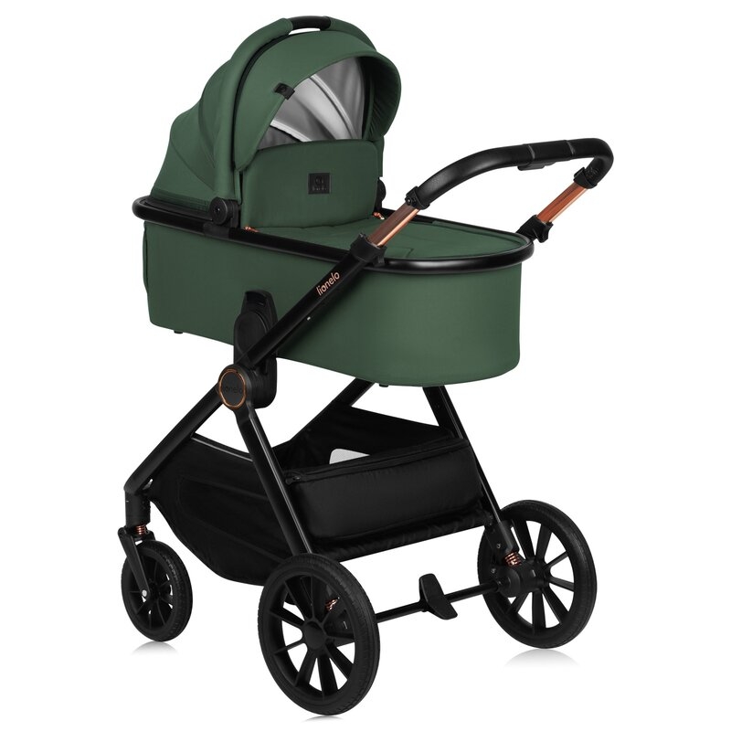 Carucior 3 in 1, Lionelo, Layla, Pana la 22 kg, Cadru aluminiu, Cu landou intarit si salteluta din spuma AirDots, Scoica auto, Reversibil, Cu ventilatie 3D, Cu accesorii, EN1888-1, EN1888-2, EN1466, Verde