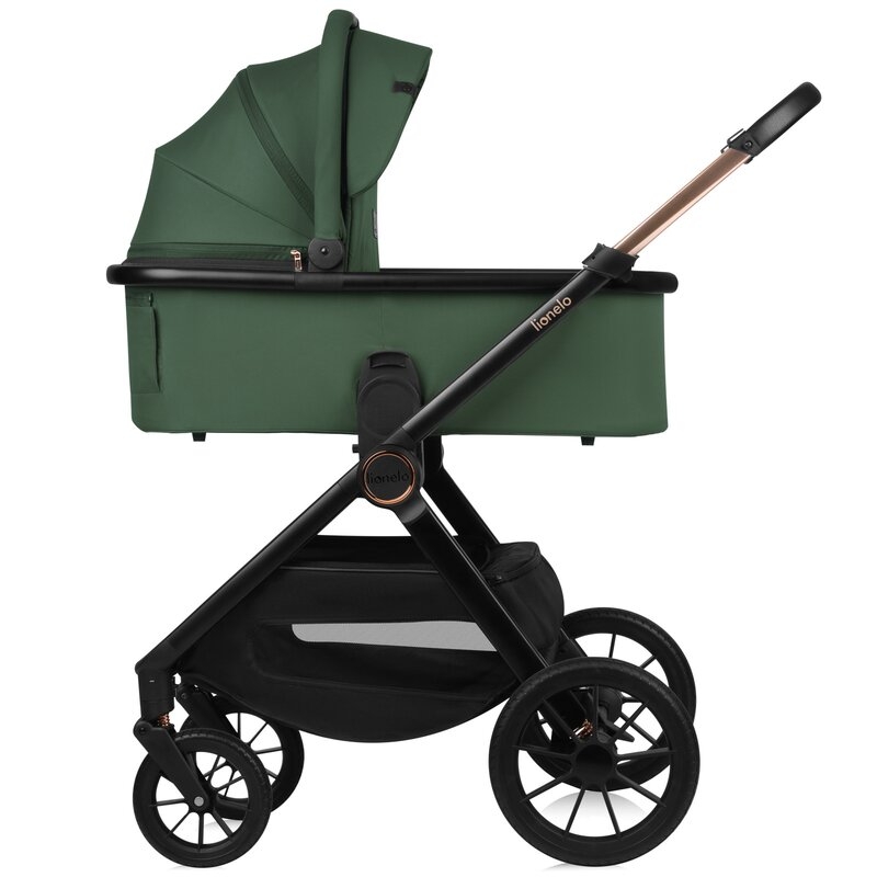 Carucior 3 in 1, Lionelo, Layla, Pana la 22 kg, Cadru aluminiu, Cu landou intarit si salteluta din spuma AirDots, Scoica auto, Reversibil, Cu ventilatie 3D, Cu accesorii, EN1888-1, EN1888-2, EN1466, Verde