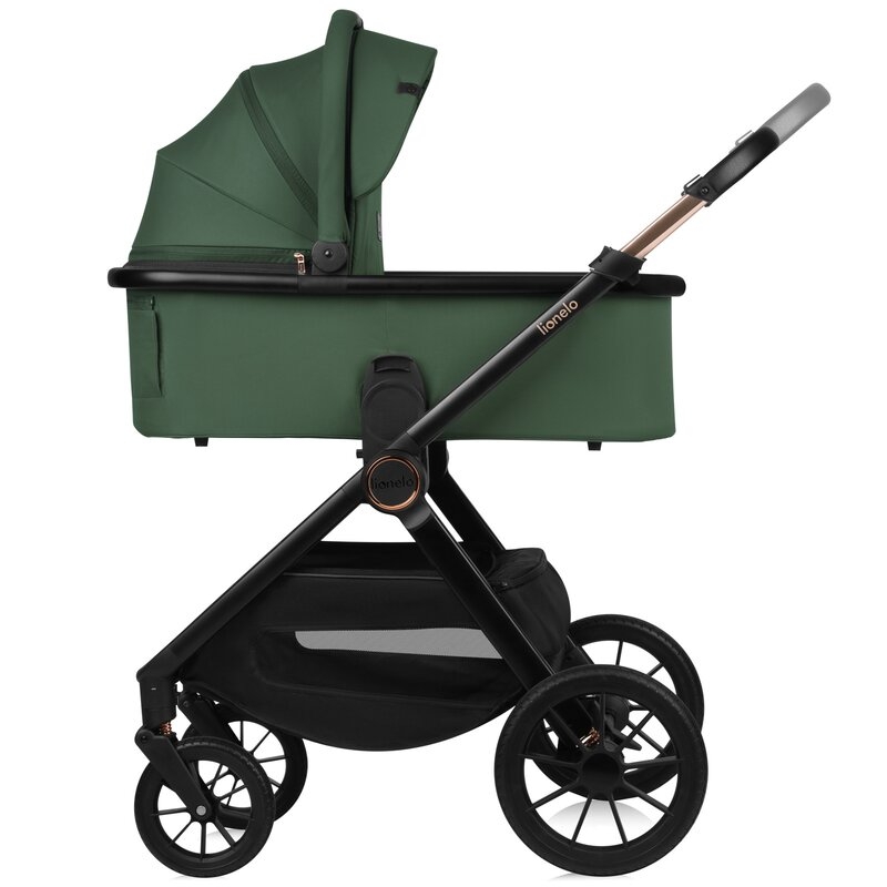 Carucior 3 in 1, Lionelo, Layla, Pana la 22 kg, Cadru aluminiu, Cu landou intarit si salteluta din spuma AirDots, Scoica auto, Reversibil, Cu ventilatie 3D, Cu accesorii, EN1888-1, EN1888-2, EN1466, Verde