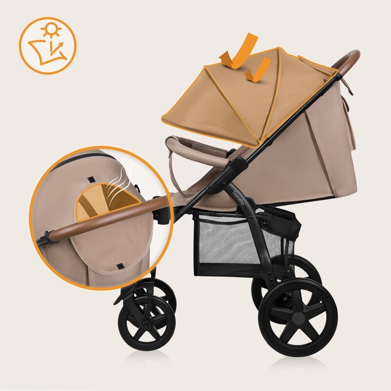 Carucior sport, Lionelo, Annet Plus, De la nastere, Cu accesorii si capotina XXL reglabila, 0 - 22 Kg, Conform cu standardele europene de securitate EN1888-1 si EN1888-2, Bej