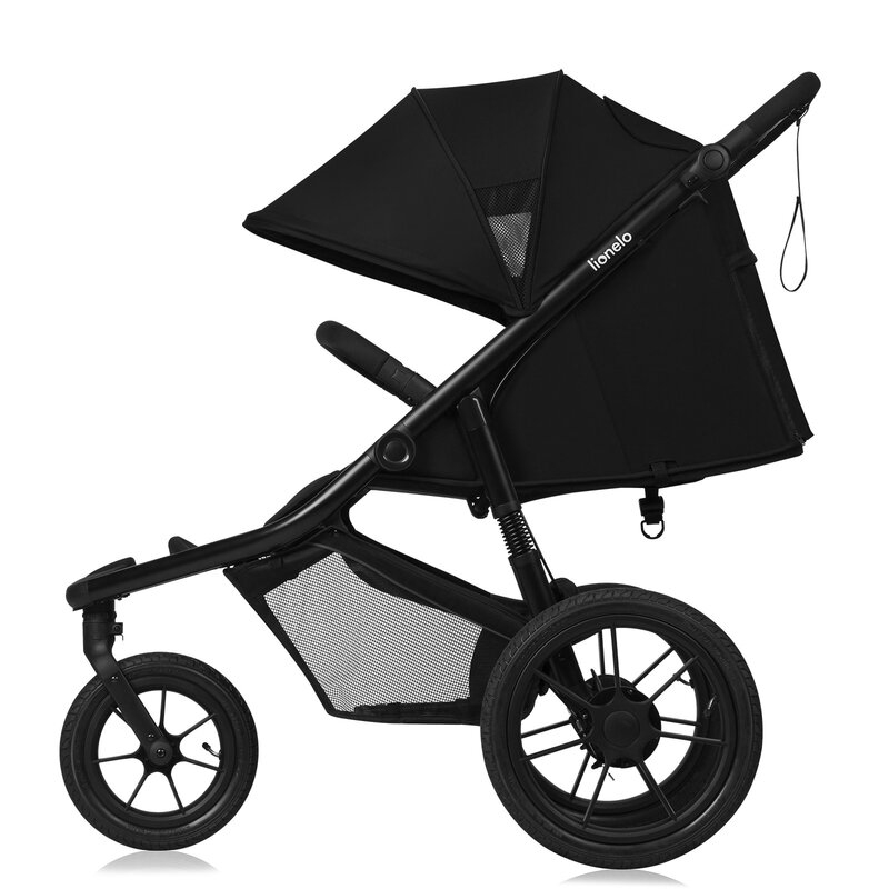 Carucior sport, Lionelo, Azura, Cu 3 roti, Cu baldachin XXL impermeabil, Pliere compacta, Pana la 22 kg, 6-48 luni, Conform cu standardele europene de securitate EN1888-1 si EN1888-2, Negru