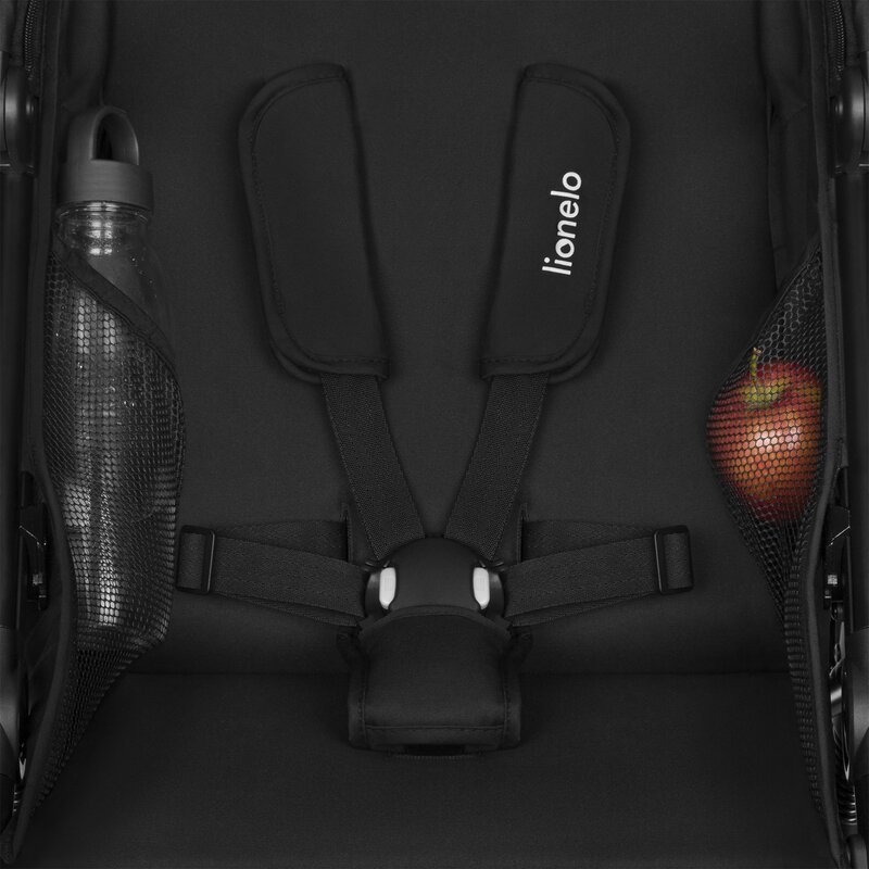 Carucior sport, Lionelo, Azura, Cu 3 roti, Cu baldachin XXL impermeabil, Pliere compacta, Pana la 22 kg, 6-48 luni, Conform cu standardele europene de securitate EN1888-1 si EN1888-2, Negru