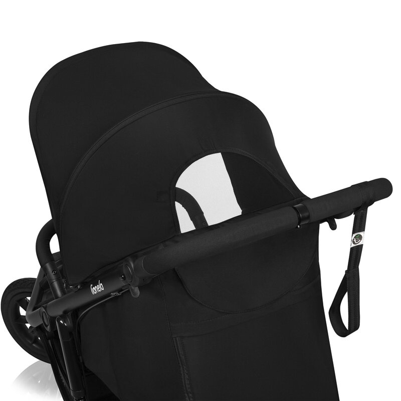 Carucior sport, Lionelo, Azura, Cu 3 roti, Cu baldachin XXL impermeabil, Pliere compacta, Pana la 22 kg, 6-48 luni, Conform cu standardele europene de securitate EN1888-1 si EN1888-2, Negru