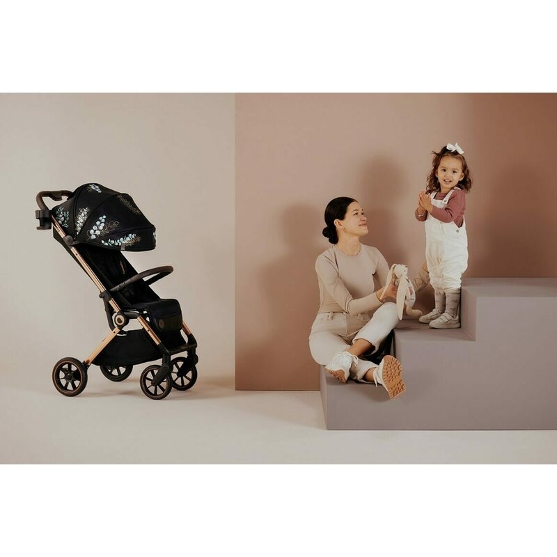 Carucior sport, Lionelo, Cloe, Golden Moments, Editie limitata, Cu accesorii, Cadru din aluminiu, Pana la 22 kg, Usor, Pliere compacta pentru avion, cu o singura mana, Ideal pentru toate tipurile de suprafete, 6 luni+, Negru