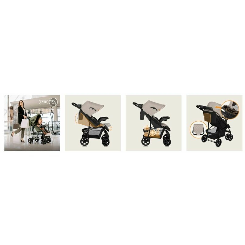Carucior sport, Lionelo, Emma Plus, Cu tavita, 2 Suporturi pentru pahar, Geanta accesorii, Conform cu standardul european de securitate EN1888-1, Bej