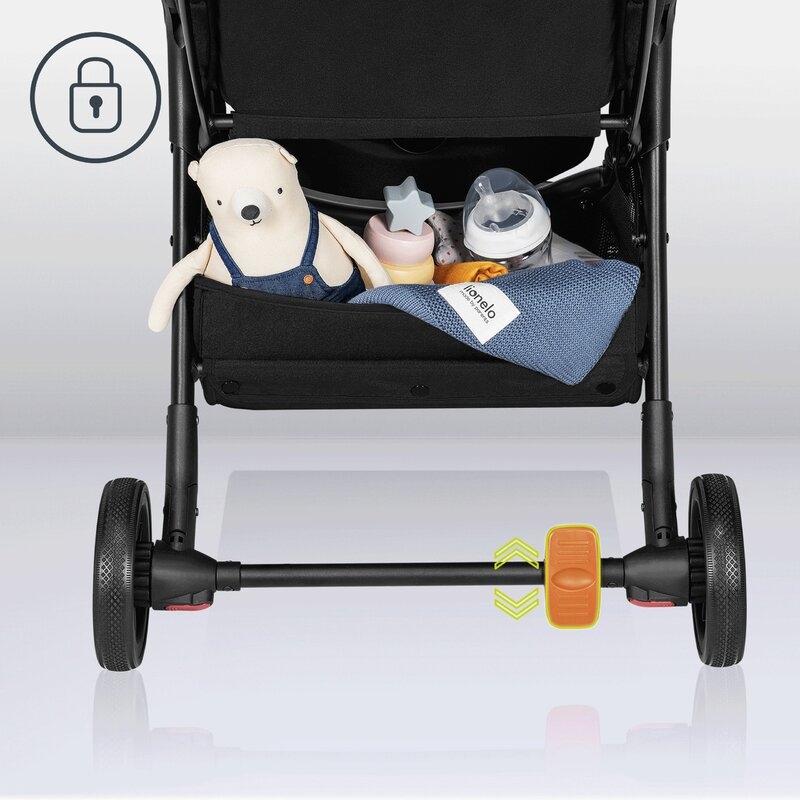 Carucior sport, Lionelo, Julie One, Editie limitata Golden Moments, De la nastere, Greutate redusa, Cu accesorii, Cadru din aluminiu, 0-22 kg, Conform cu standardele europene de securitate EN1888-1 si EN1888-2, Negru