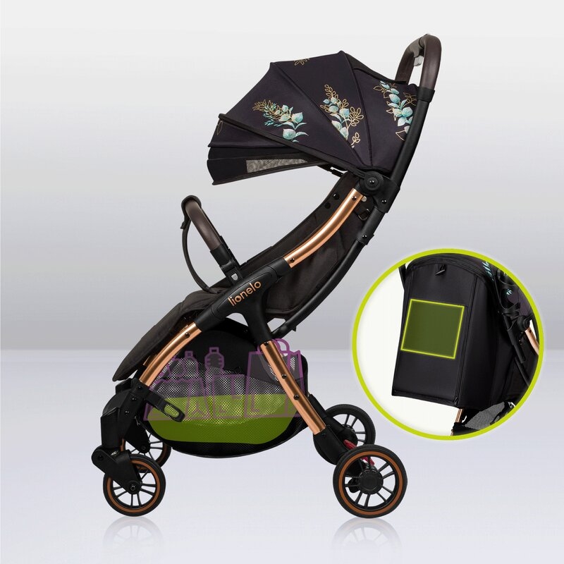Carucior sport, Lionelo, Julie One, Editie limitata Golden Moments, De la nastere, Greutate redusa, Cu accesorii, Cadru din aluminiu, 0-22 kg, Conform cu standardele europene de securitate EN1888-1 si EN1888-2, Negru