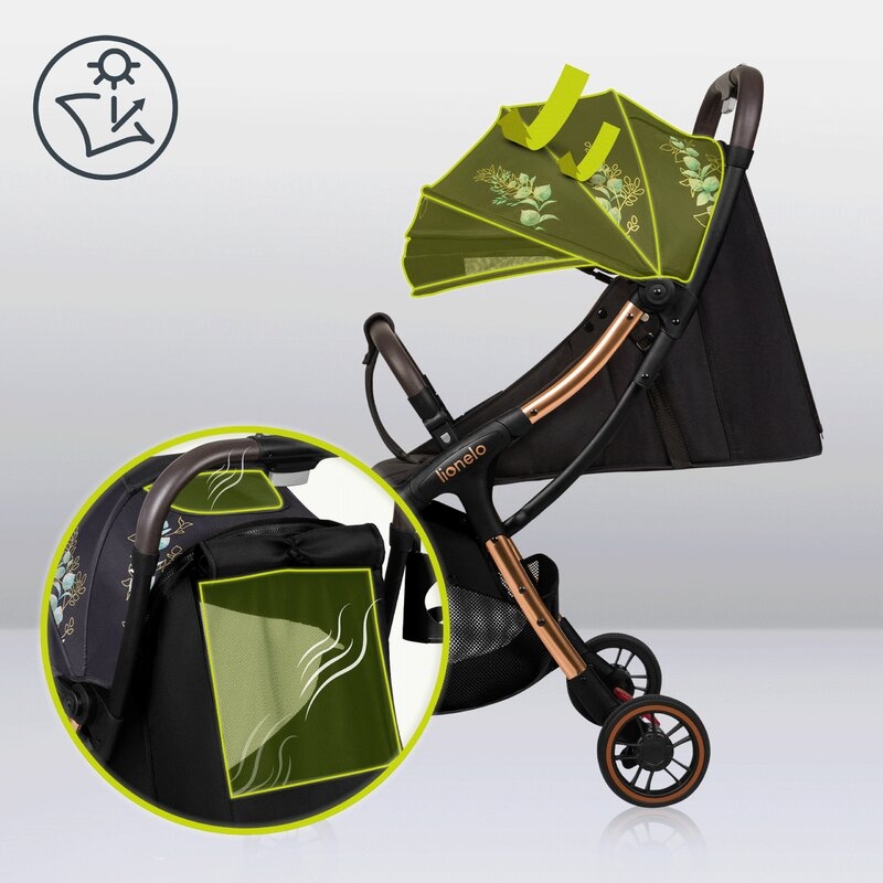 Carucior sport, Lionelo, Julie One, Editie limitata Golden Moments, De la nastere, Greutate redusa, Cu accesorii, Cadru din aluminiu, 0-22 kg, Conform cu standardele europene de securitate EN1888-1 si EN1888-2, Negru