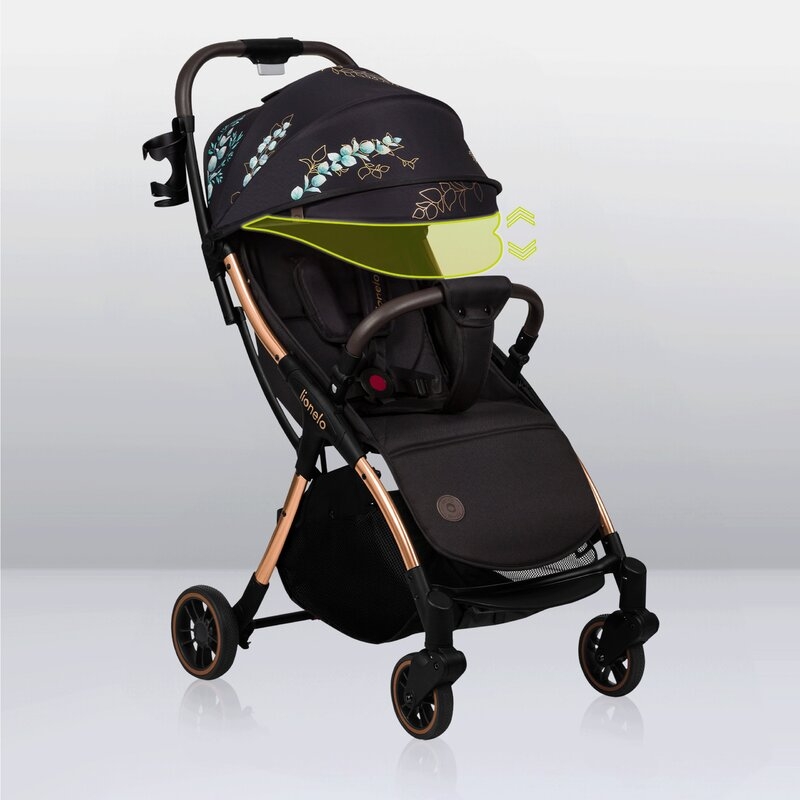 Carucior sport, Lionelo, Julie One, Editie limitata Golden Moments, De la nastere, Greutate redusa, Cu accesorii, Cadru din aluminiu, 0-22 kg, Conform cu standardele europene de securitate EN1888-1 si EN1888-2, Negru