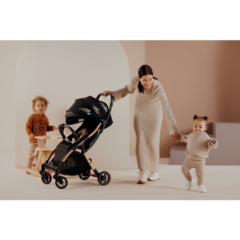 Carucior sport, Lionelo, Julie One, Editie limitata Golden Moments, De la nastere, Greutate redusa, Cu accesorii, Cadru din aluminiu, 0-22 kg, Conform cu standardele europene de securitate EN1888-1 si EN1888-2, Negru