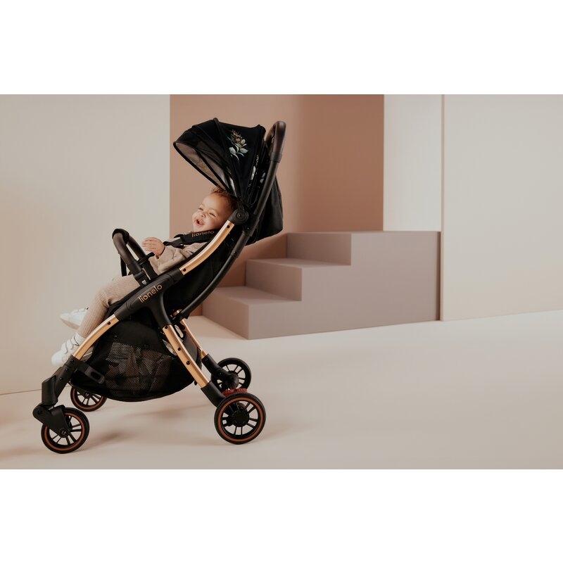 Carucior sport, Lionelo, Julie One, Editie limitata Golden Moments, De la nastere, Greutate redusa, Cu accesorii, Cadru din aluminiu, 0-22 kg, Conform cu standardele europene de securitate EN1888-1 si EN1888-2, Negru