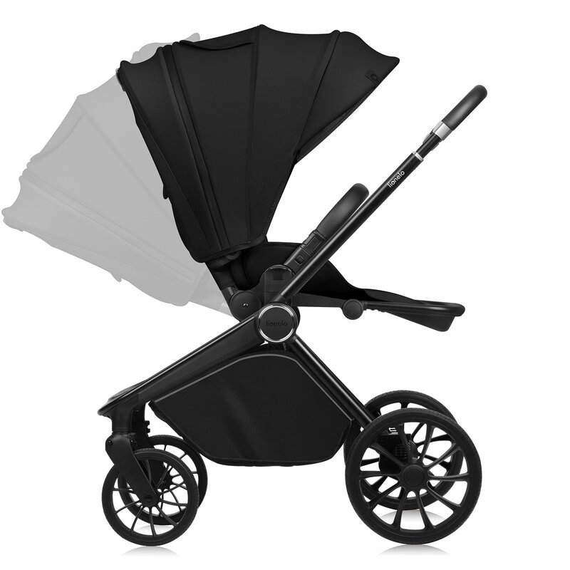 Carucior sport, Lionelo, Mika Plus, Cadru din aluminiu, Cu maner reversibil, Copertina XXL, Spatar reglabil in 3 pozitii, Cu accesorii, Pana la 22 kg, 6-48 luni; EN1888-1, EN1888-2 EN1466, Negru