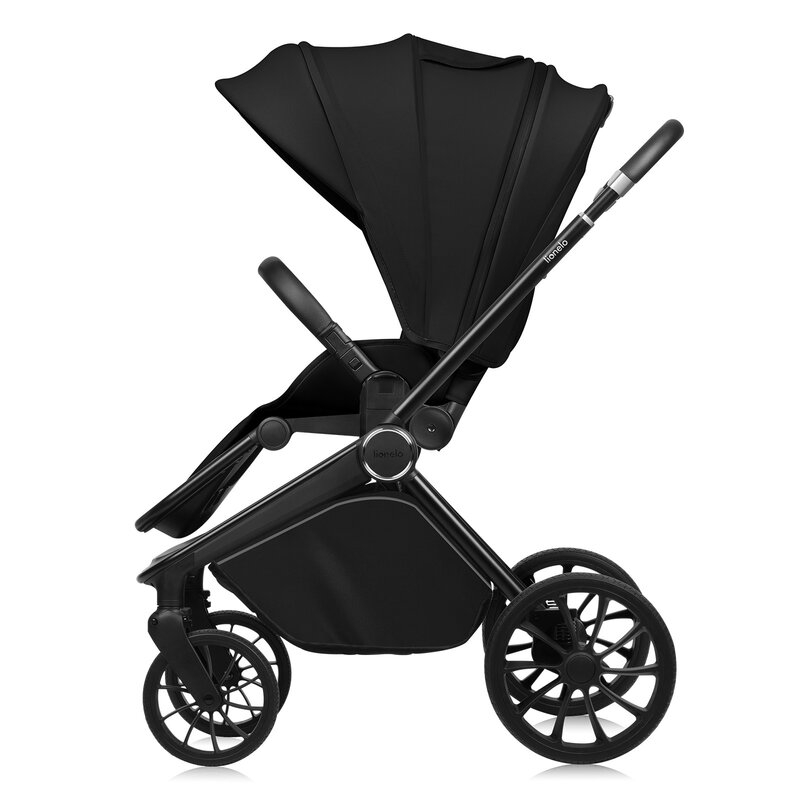 Carucior sport, Lionelo, Mika Plus, Cadru din aluminiu, Cu maner reversibil, Copertina XXL, Spatar reglabil in 3 pozitii, Cu accesorii, Pana la 22 kg, 6-48 luni; EN1888-1, EN1888-2 EN1466, Negru