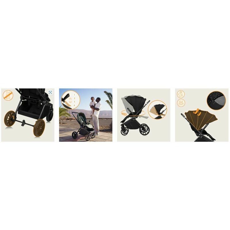 Carucior sport, Lionelo, Mika Plus, Cadru din aluminiu, Cu maner reversibil, Copertina XXL, Spatar reglabil in 3 pozitii, Cu accesorii, Pana la 22 kg, 6-48 luni; EN1888-1, EN1888-2 EN1466, Negru