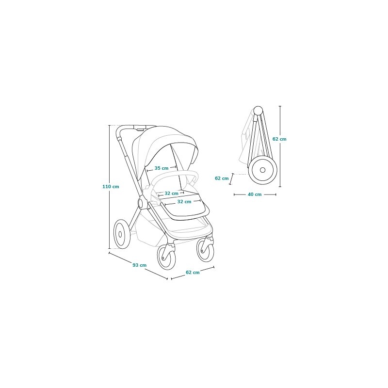 Carucior sport, Lionelo, Mika Plus, Cadru din aluminiu, Cu maner reversibil, Copertina XXL, Spatar reglabil in 3 pozitii, Cu accesorii, Pana la 22 kg, 6-48 luni; EN1888-1, EN1888-2 EN1466, Verde