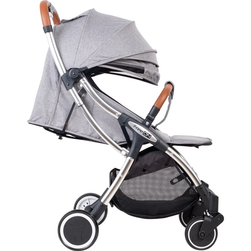Carucior sport pliabil automat, Nano, Cadru din aluminium, maner din piele ecologica, spatar reglabil, suport pentru sticla, FreeON, Grey