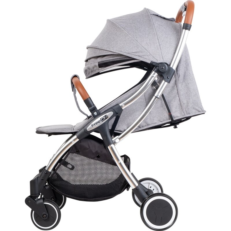 Carucior sport pliabil automat, Nano, Cadru din aluminium, maner din piele ecologica, spatar reglabil, suport pentru sticla, FreeON, Grey