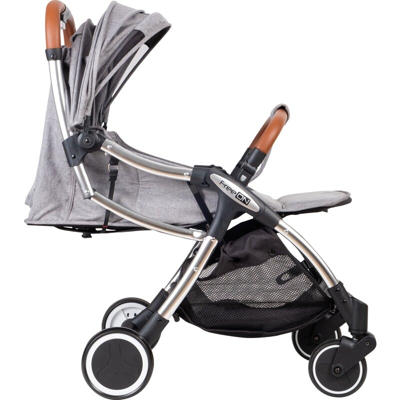 Carucior sport pliabil automat, Nano, Cadru din aluminium, maner din piele ecologica, spatar reglabil, suport pentru sticla, FreeON, Grey