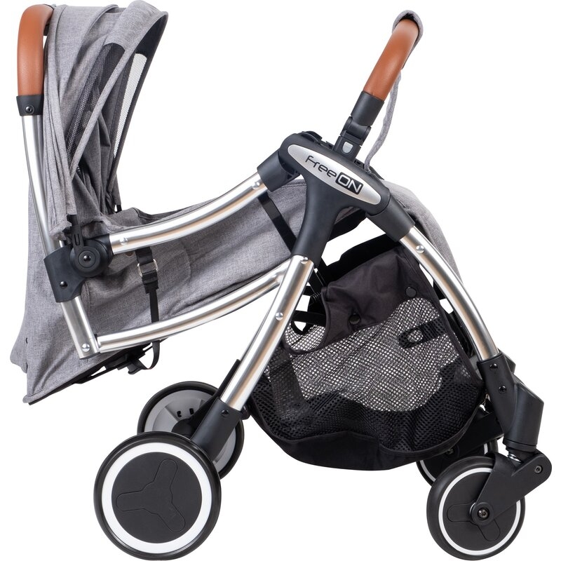 Carucior sport pliabil automat, Nano, Cadru din aluminium, maner din piele ecologica, spatar reglabil, suport pentru sticla, FreeON, Grey