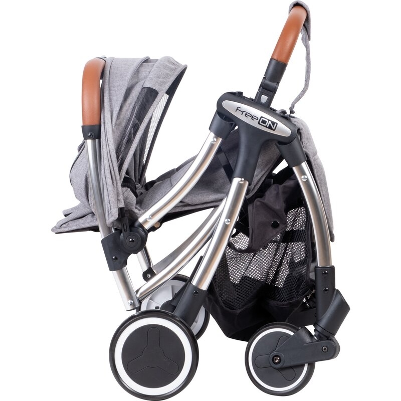 Carucior sport pliabil automat, Nano, Cadru din aluminium, maner din piele ecologica, spatar reglabil, suport pentru sticla, FreeON, Grey