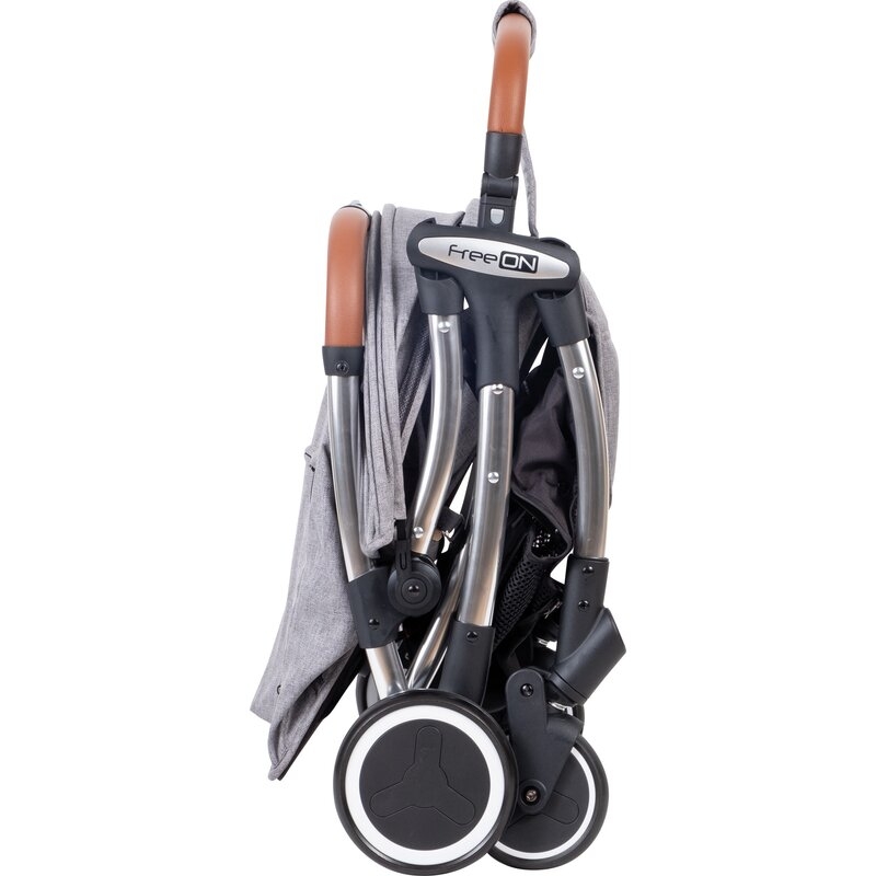Carucior sport pliabil automat, Nano, Cadru din aluminium, maner din piele ecologica, spatar reglabil, suport pentru sticla, FreeON, Grey