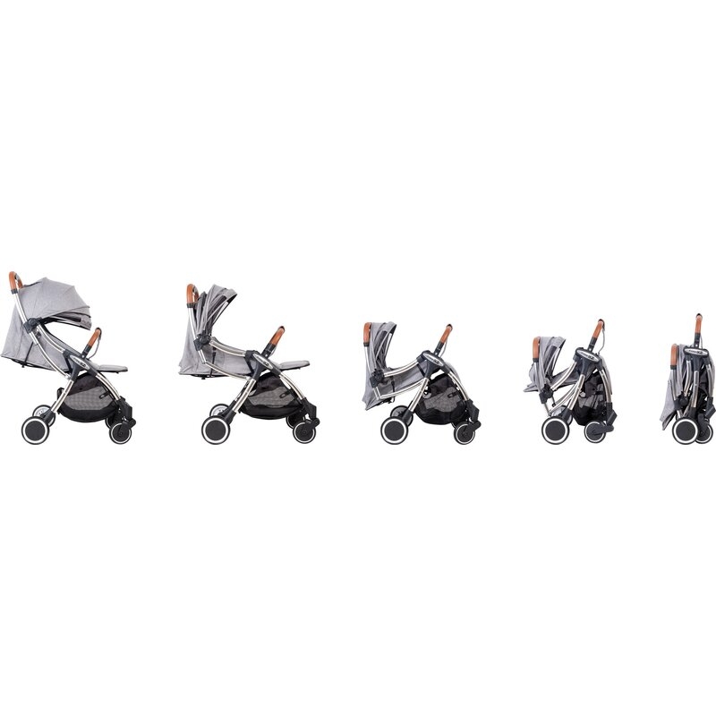 Carucior sport pliabil automat, Nano, Cadru din aluminium, maner din piele ecologica, spatar reglabil, suport pentru sticla, FreeON, Grey