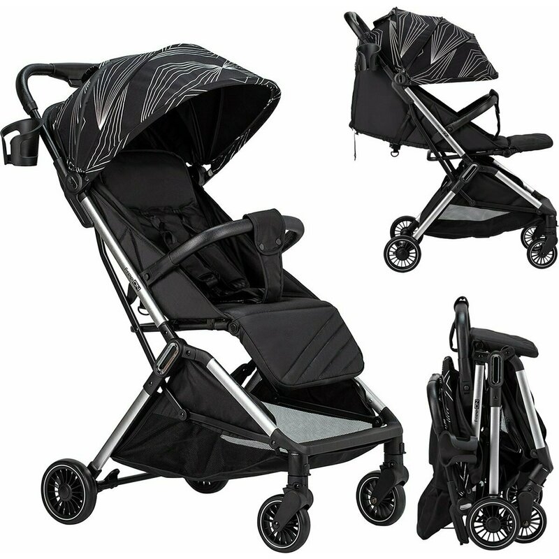Carucior sport pliabil automat, Unique, Spatar reglabil, Suport pentru sticla, 6.6 Kg, Conform cu standardul european de securitate EN 1888-2:2018, FreeON, Silver, Resigilat