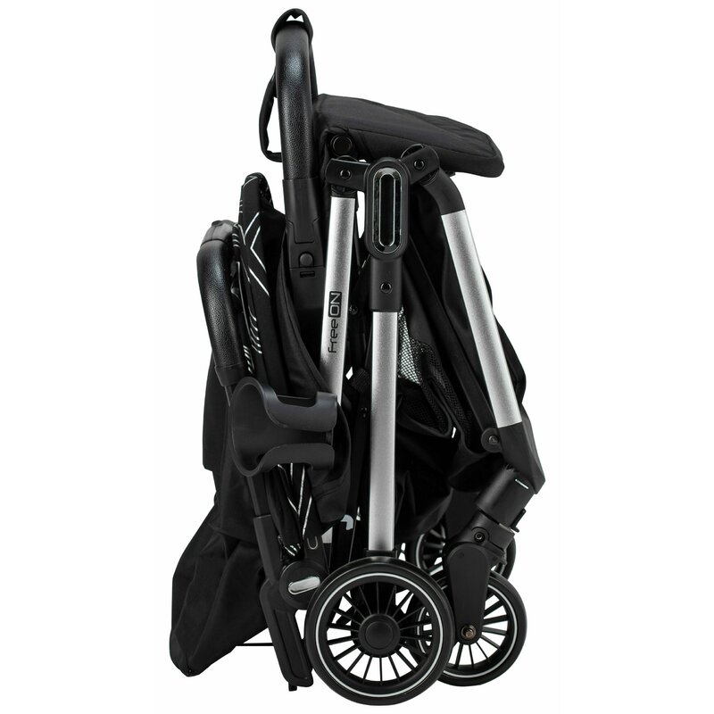 Carucior sport pliabil automat, Unique, Spatar reglabil, Suport pentru sticla, 6.6 Kg, Conform cu standardul european de securitate EN 1888-2:2018, FreeON, Silver, Resigilat