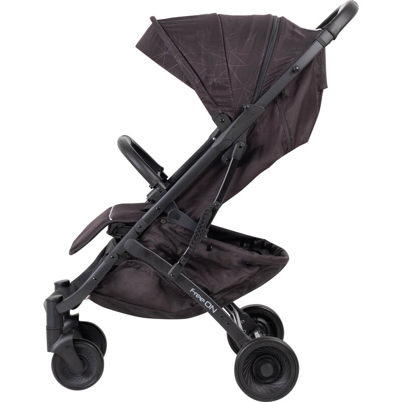 Carucior sport, FreeON, Diamond, Pliabil tip troler, Cadru din aluminiu, 6.8 Kg, Spatar reglabil, Pliere compacta pentru avion, Cu maner pentru transport, Suport pentru sticla, Conform cu standardul european EN 1888-1:2018, Black