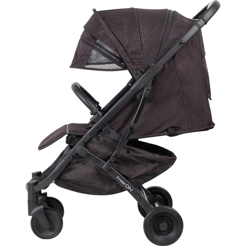 Carucior sport, FreeON, Diamond, Pliabil tip troler, Cadru din aluminiu, 6.8 Kg, Spatar reglabil, Pliere compacta pentru avion, Cu maner pentru transport, Suport pentru sticla, Conform cu standardul european EN 1888-1:2018, Black