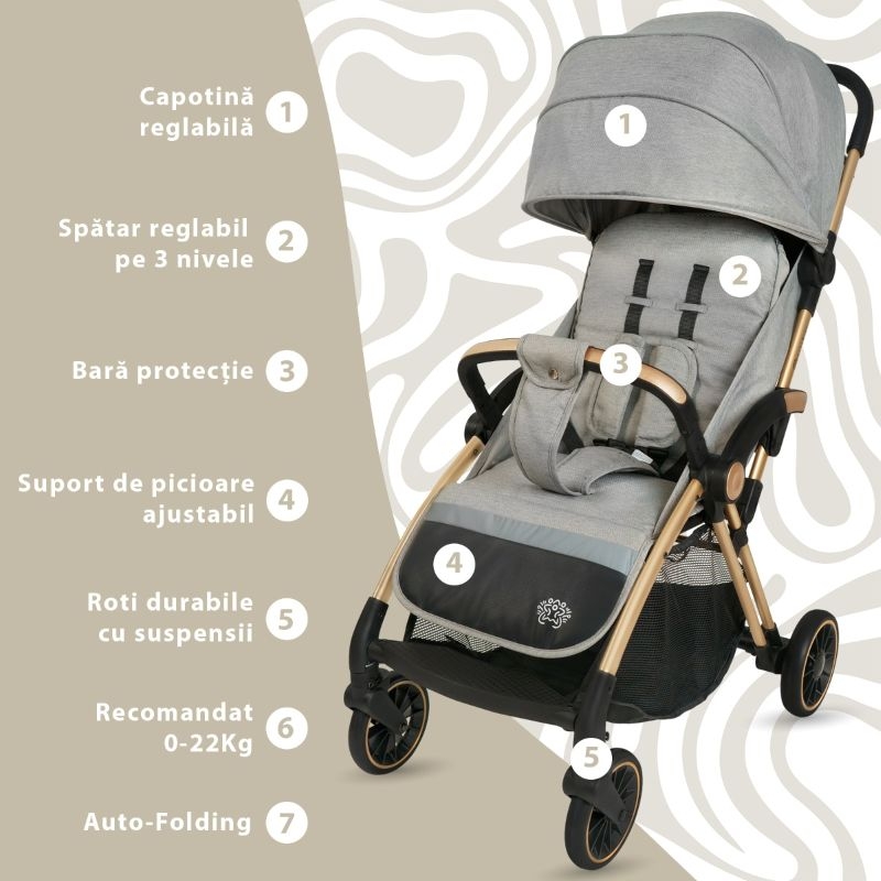 Carucior sport Upp, Powder Grey, Appekids