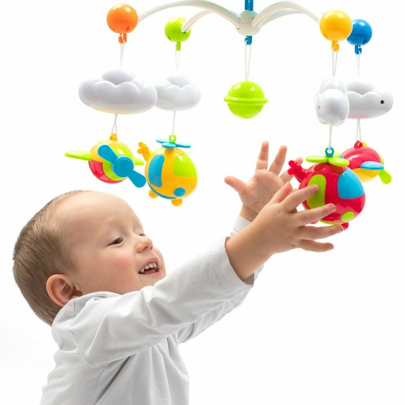 Carusel muzical pentru patut bebelusi, Cu proiectii, Cu 107 melodii si sunete ale naturii, Cu 4 jucarii, Baby Mix, Blue