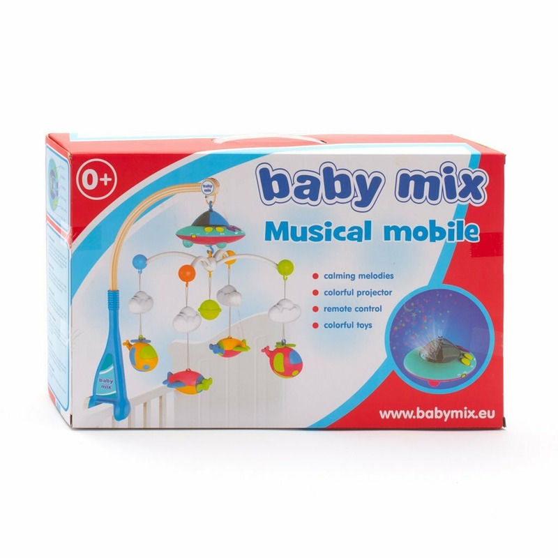 Carusel muzical pentru patut bebelusi, Cu proiectii, Cu 107 melodii si sunete ale naturii, Cu 4 jucarii, Baby Mix, Blue