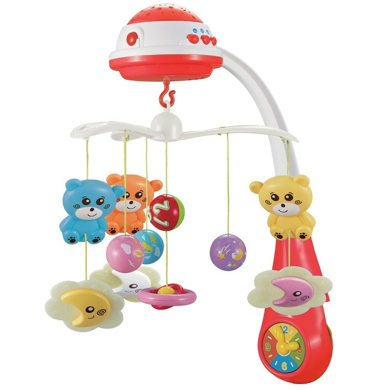 Carusel muzical pentru patut bebelusi, Cu proiectii, Cu melodii si sunete ale naturii, Cu 11 jucarii, Baby Mix, Red