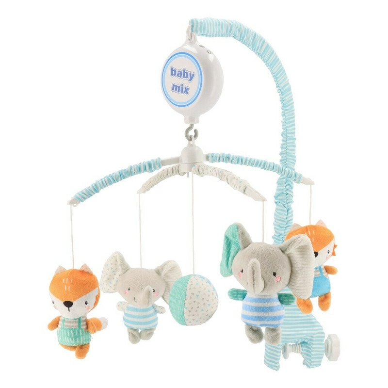 Carusel muzical pentru patut, Cu 5 jucarii din plus, Elephants and foxes, Baby Mix