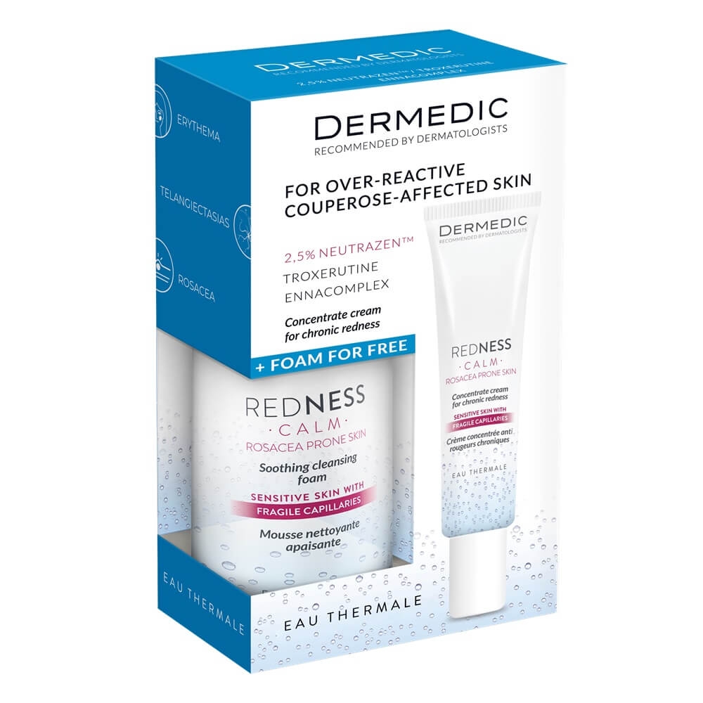 Caseta Redness Calm Spuma de curatare 150 ml + Crema concentrata pentru cuperoza 40 ml , Dermedic