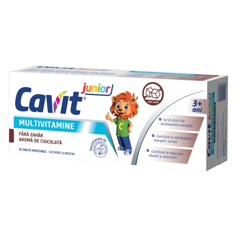 Cavit Junior fara zahar aroma ciocolata, 20 tablete masticabile, Biofarm Cavit Junior fara zahar aroma ciocolata, 20 tablete masticabile, Biofarm