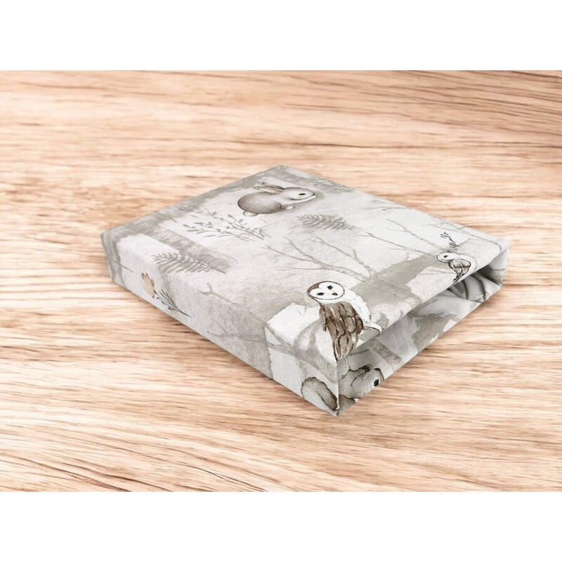 Cearceaf cu elastic, MimiNu, Pentru pat 160x80 cm, Din bumbac certificat Oeko Tex Standard 100, Design, Woodland