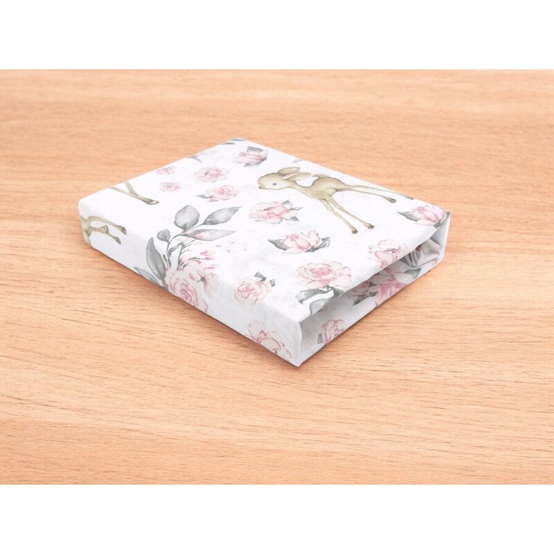 Cearceaf cu elastic, MimiNu, Pentru patut co-sleeper, Aurora, Dimensiune 76 x 43 cm, Din bumbac certificat Oeko Tex Standard 100, Sweet Deer Pink