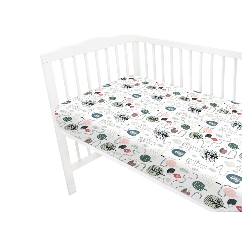 Cearceaf cu elastic, Qmini, Pentru patut 140X70 cm, Din bumbac certificat Oeko Tex Standard 100, Hedgehog