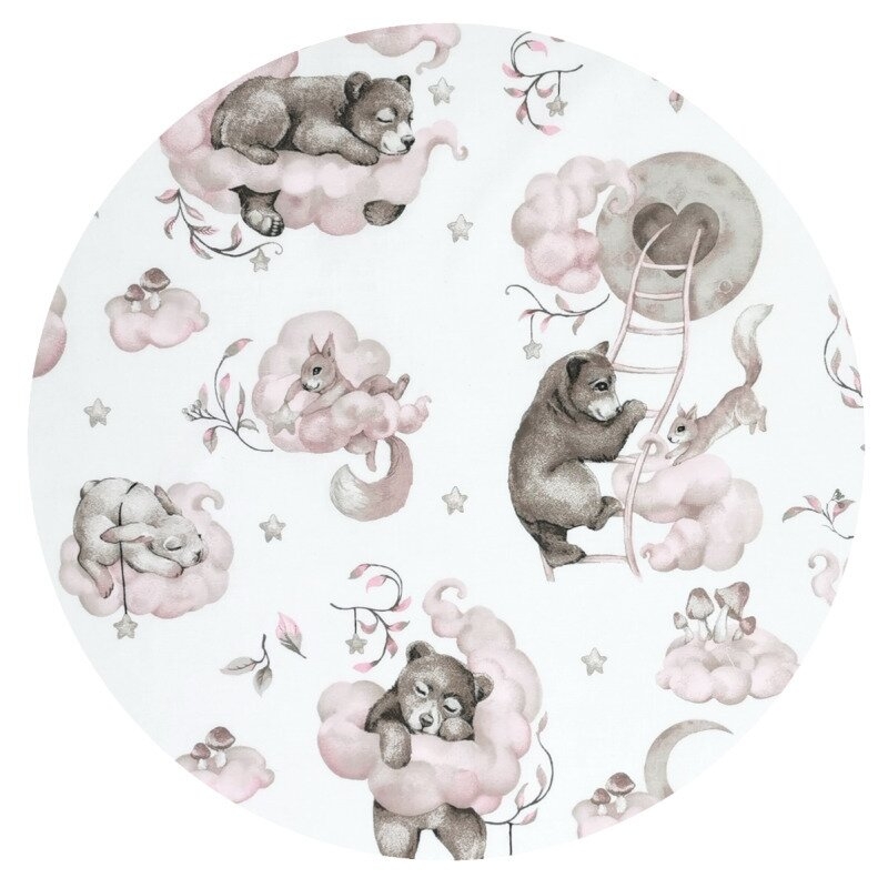 Cearceaf cu elastic, Qmini, Pentru patut co-sleeper, Aurora, Dimensiune 76 x 43 cm, Din bumbac certificat Oeko Tex Standard 100, Teddy Bear and Friends Pink
